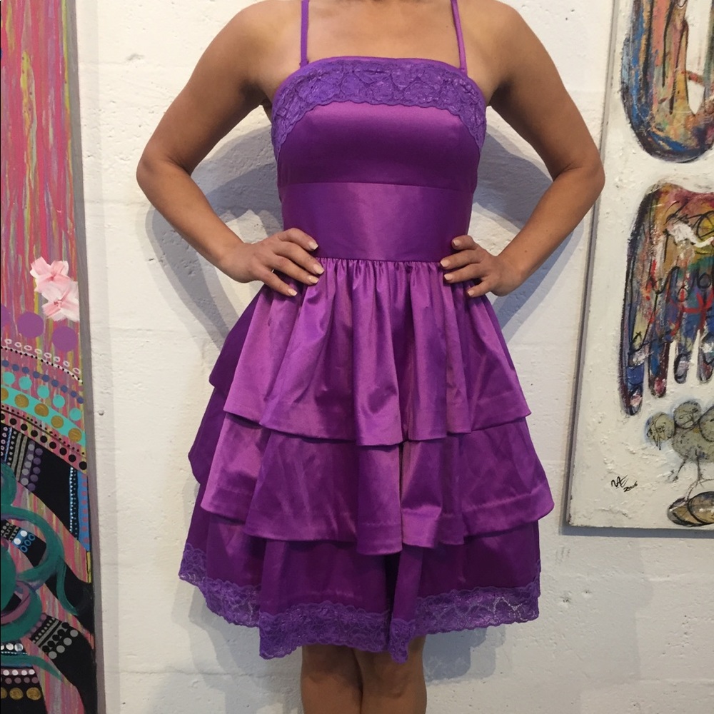 Xhilaration dress purple junior Sz 3 lace ruffle